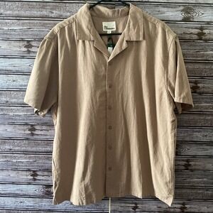 The Commons Men's Short-Sleeved Camp Collar Button-Down Shirt Size XL Brown NWT
